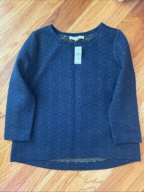 LOFT Navy Textured Scoop Neck Pullover